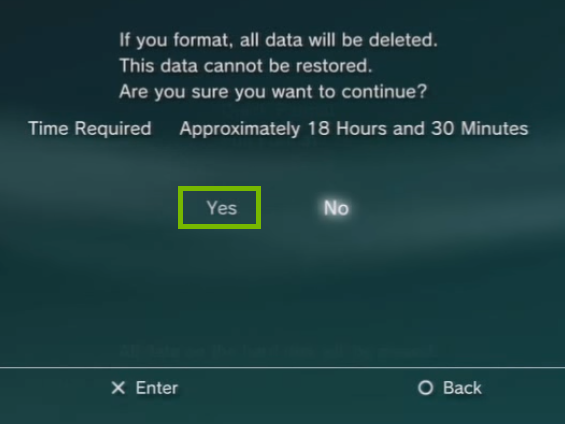 PS3 Confirmation with yes highlighted. Screenshot