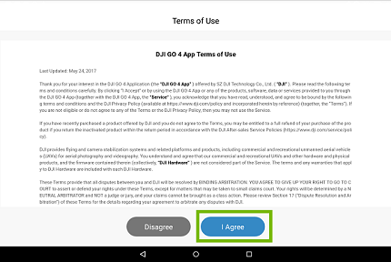 Terms of use with I Agree highlighted. Screenshot