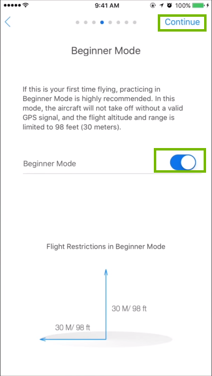 Beginner mode page with on off slider and continue highlighted. Screenshot