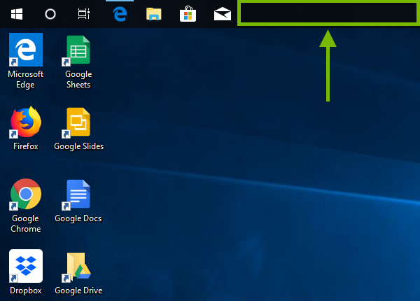 Empty spot highlighted on taskbar and arrow showing where to drag the taskbar.