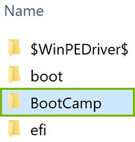 BootCamp folder highlighted