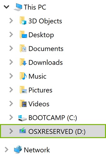 OSXRESERVED drive highlighted