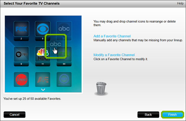 Moving Favorites order with icon being dragged and finish button highlighted.