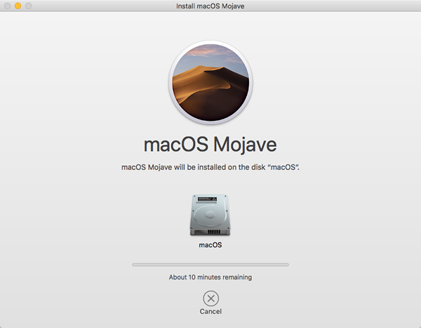 Mojave installer downloading necessary upgrade files.