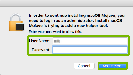 Access prompt with Username Password and Add Helper button highlighted.