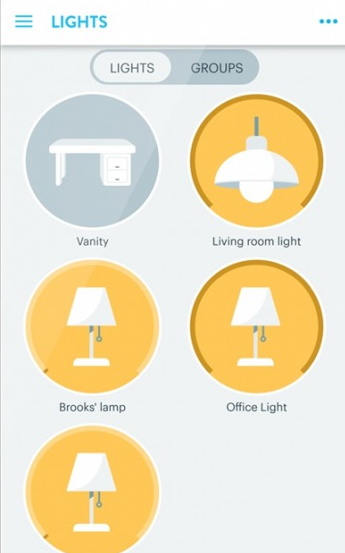 Wink app showing lights