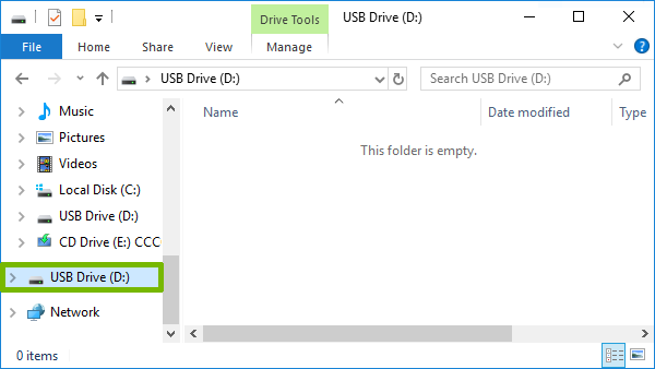 Explorer with USB Drive highlighted.