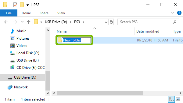 Typing in new folder name.
