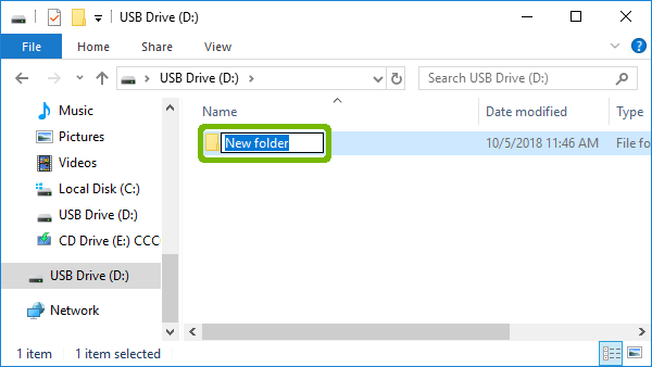New folder editing name highlighted.
