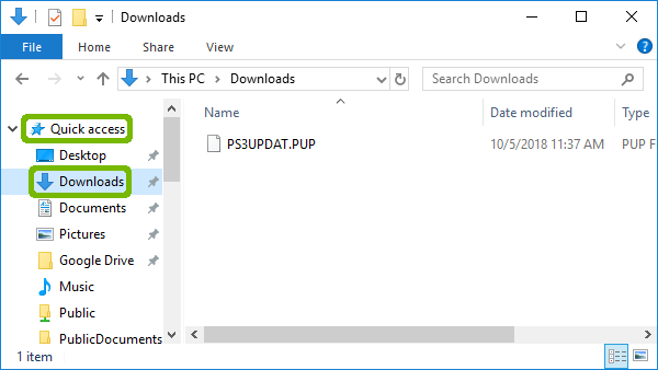 Downloads with Quick Access highlighted.