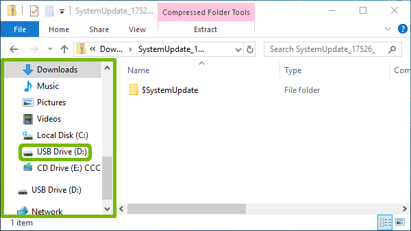 Scroll left view to show USB drive.