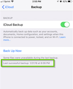 iOS showing last backup date