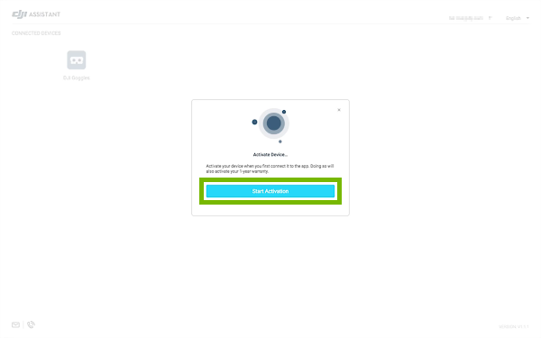 Start Activation option highlighted in DJI Assistant 2.