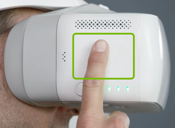 Touch panel highlighted on right side of the goggles.