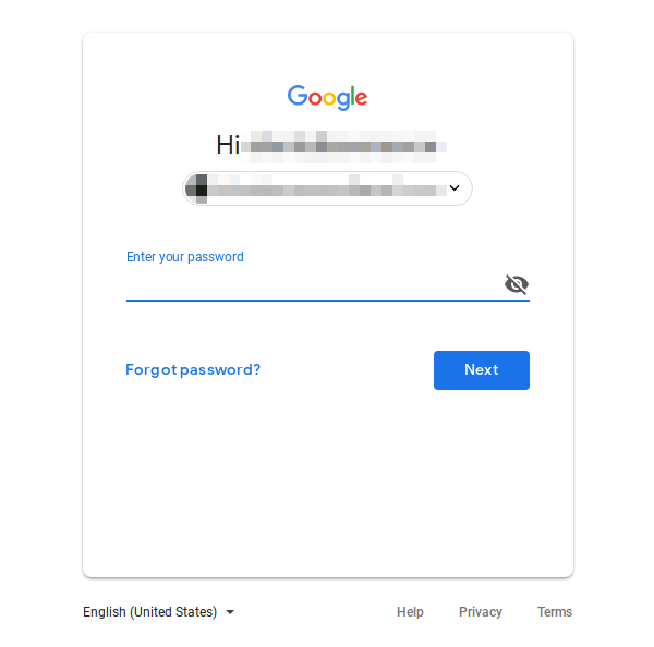 Google accounts password prompt.