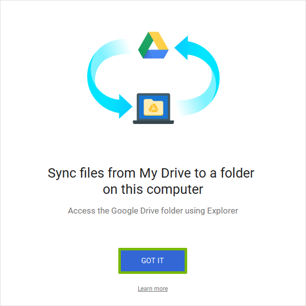 Google Drive folder description with Got It button highlighted.