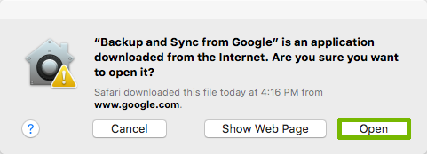 Permission to open dialog with Open highlighted.