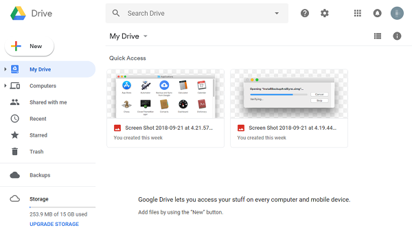 Google Drive main page.