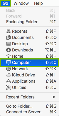 Go and Computer options highlighted in Apple menu.