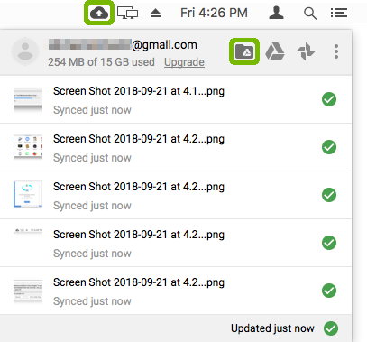 Google Sync with folder icon highlighted.