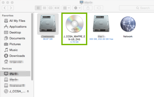 Disc drive highlighted in macOS Finder.