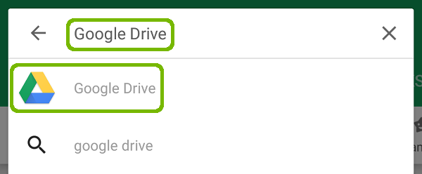 Search for Google Drive with Google Drive highlighted.