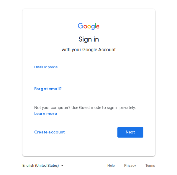 Google Account sign in.