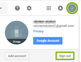 User menu with Sign out highlighted.