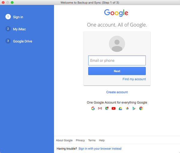 Google account sign-in prompt.