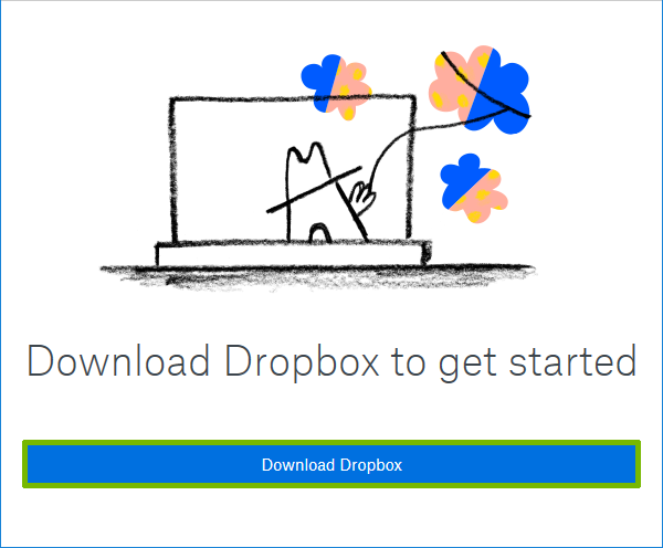 Dropbox Download page with Download Dropbox highlighted.