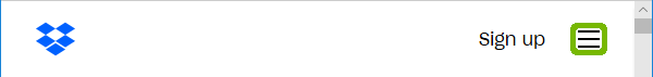 Dropbox page with Menu highlighted.