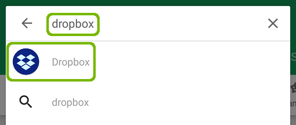 Search for Dropbox with Dropbox highlighted.