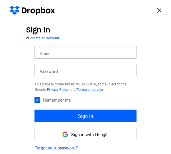 Dropbox Sign in.