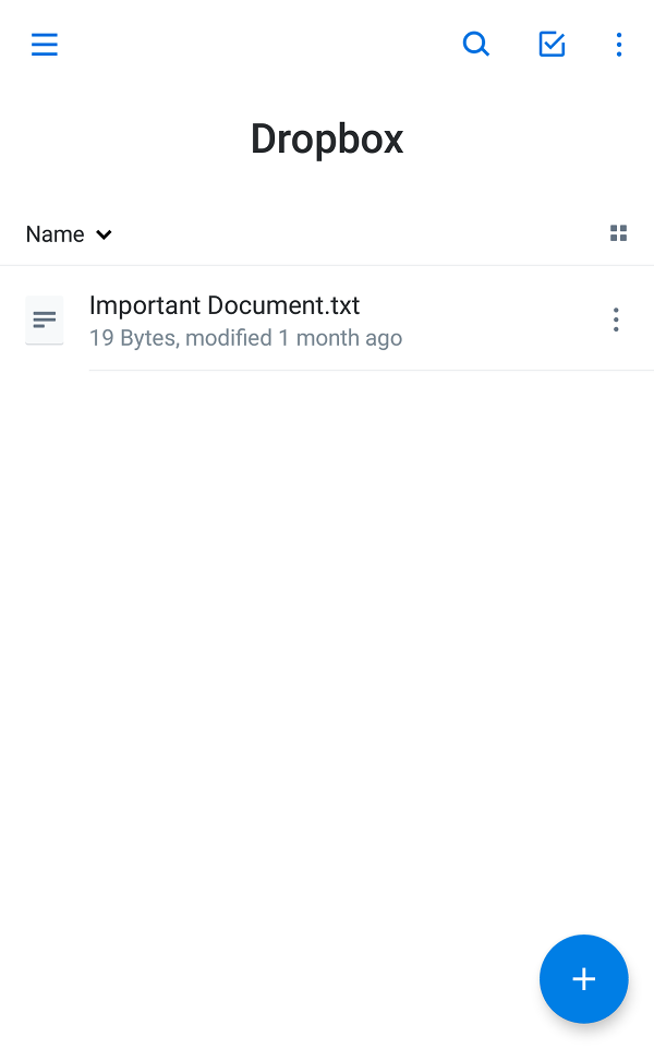 Dropbox Files list.