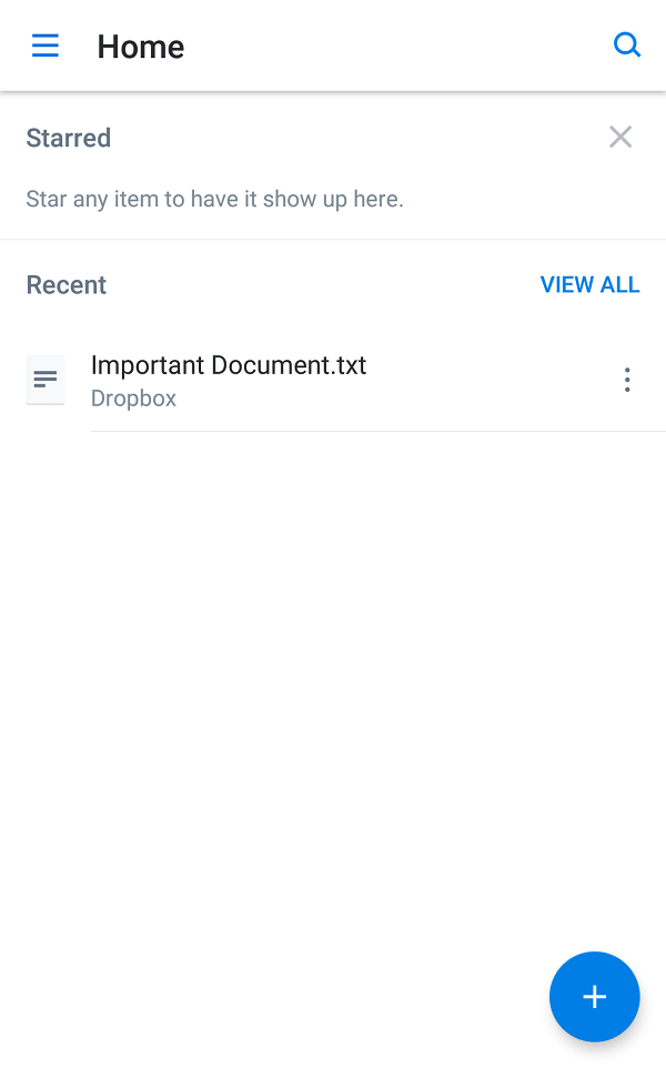 Dropbox main screen.