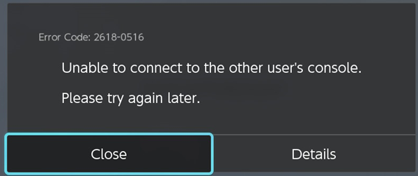 Nintendo Switch 2618-0516 error code image