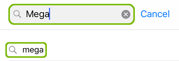 App store search with Mega highlighted.