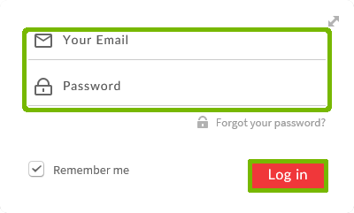 Mega login with Email Password and Log in button highlighted.