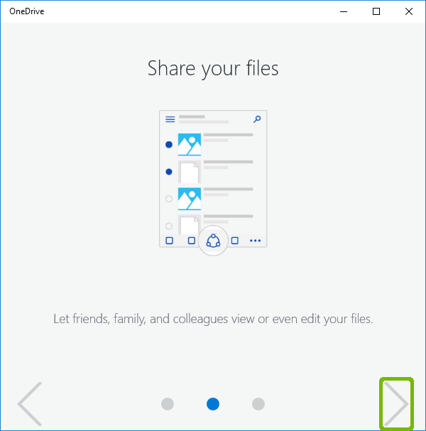 OneDrive Tour with next arrow highlighted.