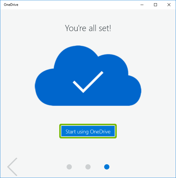 Tour complete with Start Using OneDrive button highlighted.