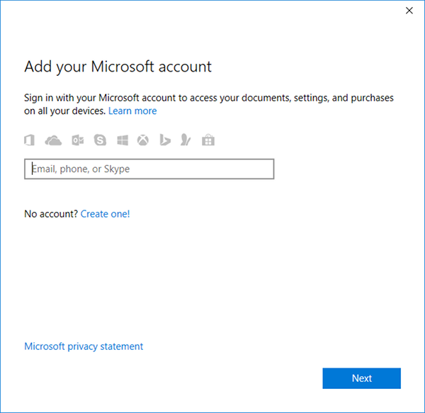 Microsoft Account sign-in.