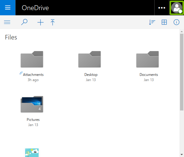OneDrive with account Avatar highlighted.