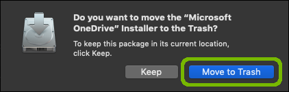 Delete installer with Move to Trash highlighted.