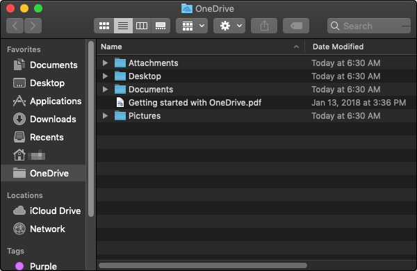 Finder showing OneDrive folder.
