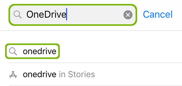 App store search with onedrive entered and highlighted.