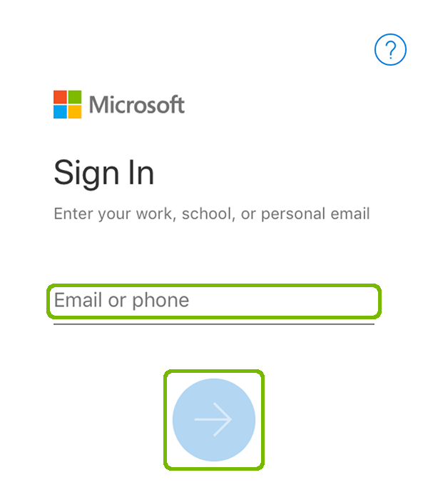 Sign in page with email field and arrow highlighted.