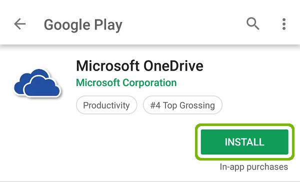 OneDrive store page with Install highlighted.