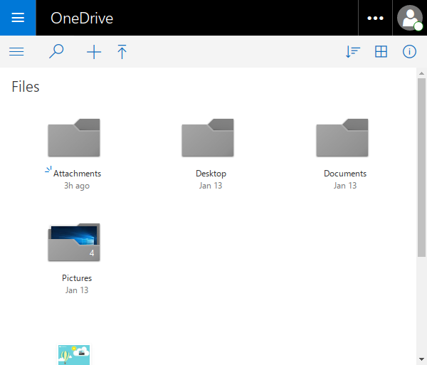 Files view in OneDrive.