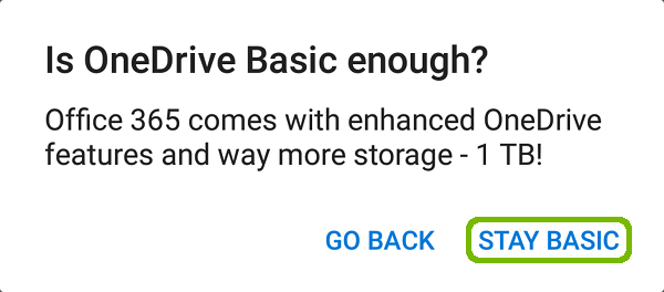 Basic prompt with Stay Basic highlighted.