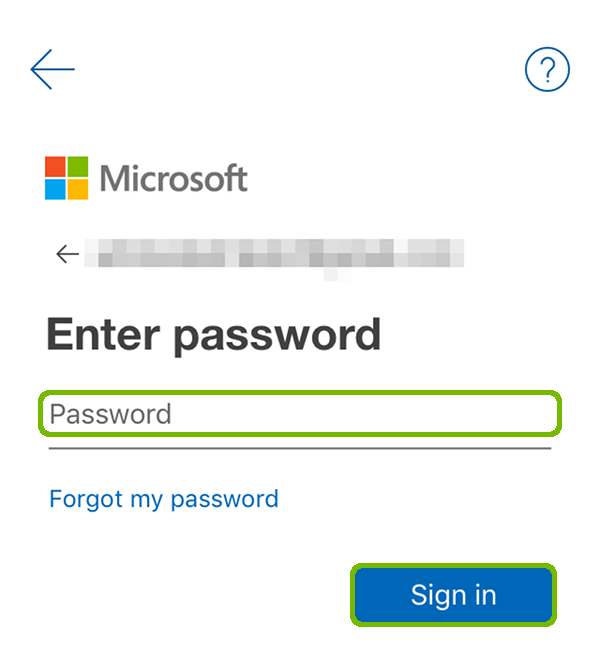 Password prompt with sign in highlighted.